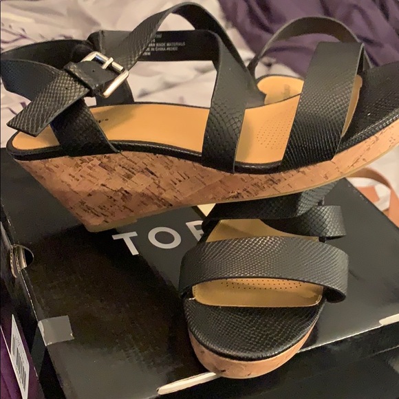 comfortview Shoes - Black Wedge Cork Sandal